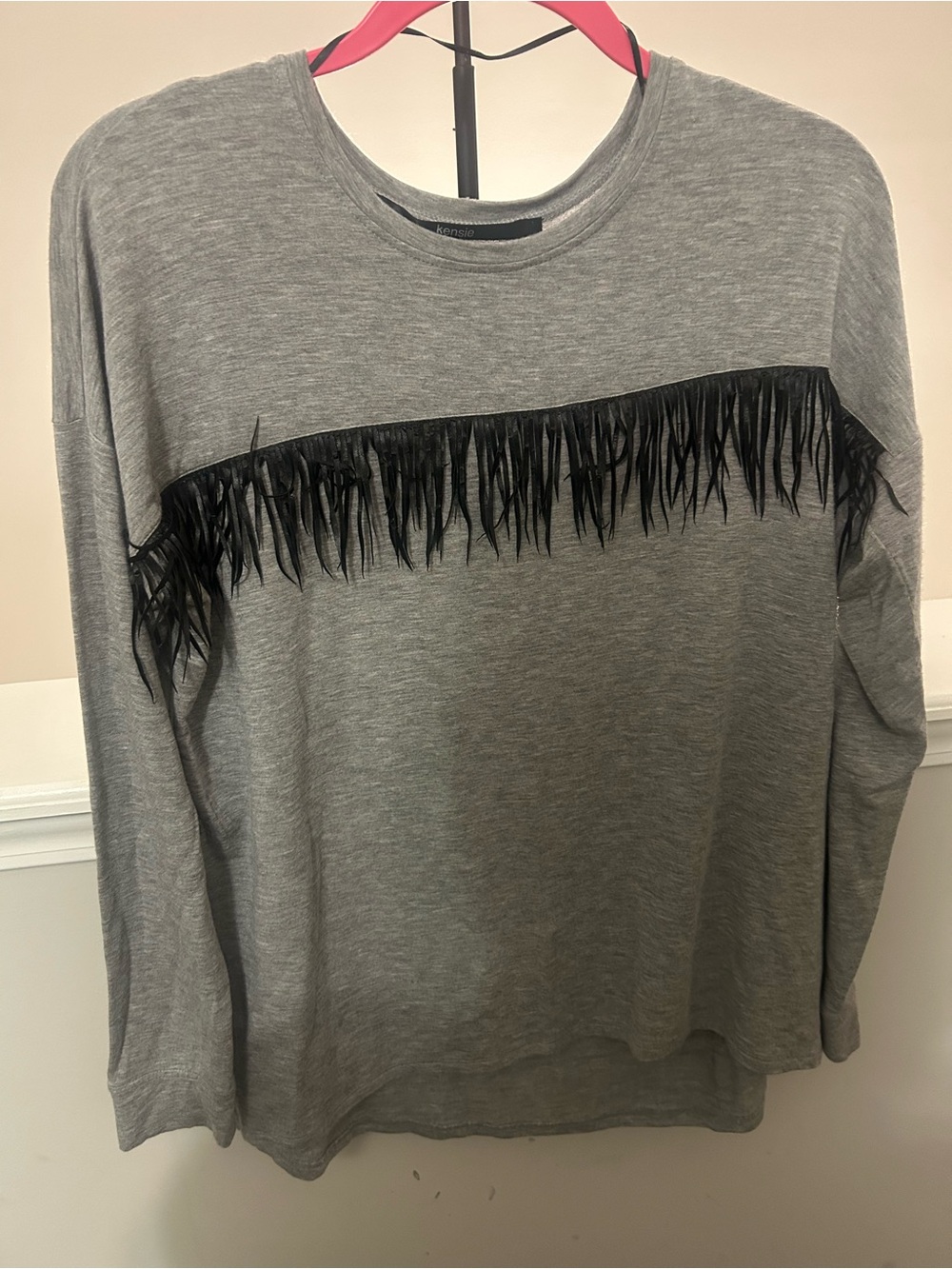 Kensie Gray Fringe Detail Women’s long sleeve Tshirt